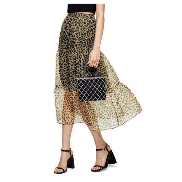 TopShop Leopard Print Organza Midi Skirt - Picture 1 of 6